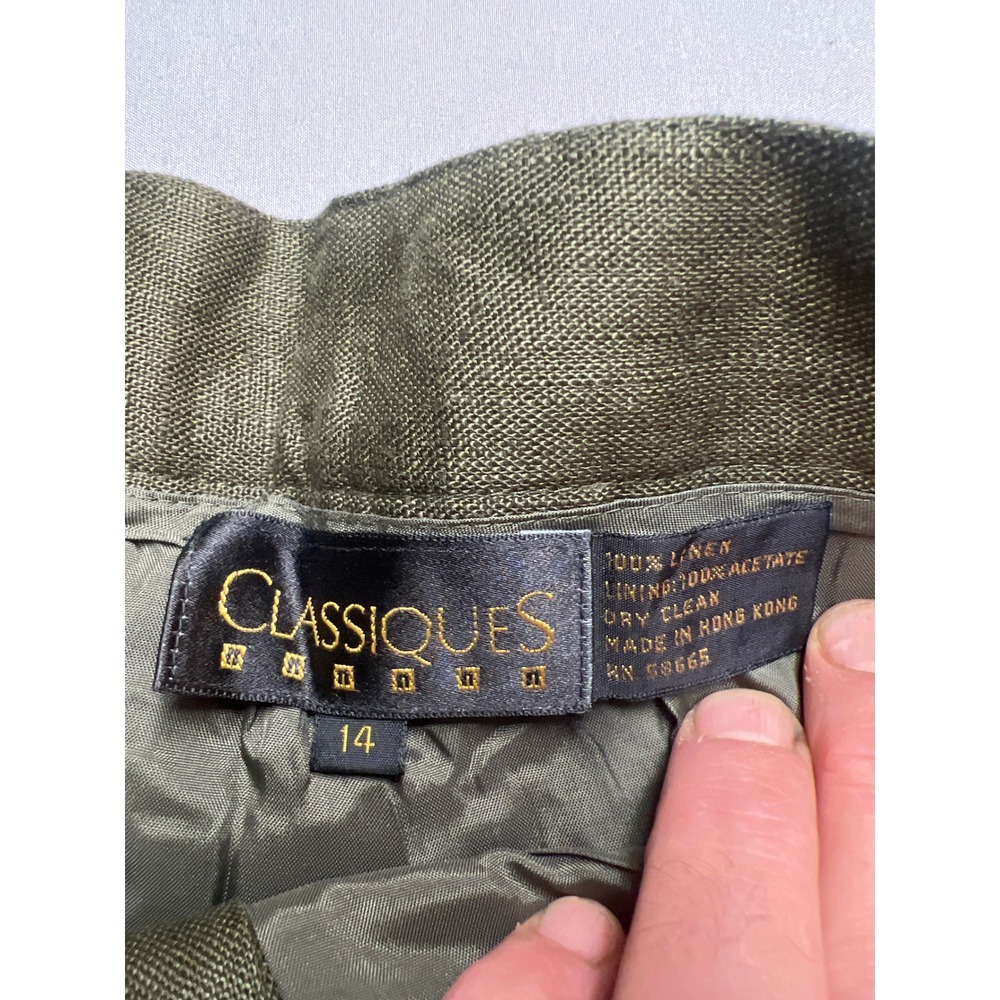 Classiques Entier Olive Green 100% Linen Pleated Lined Shorts Womens 14 Vintage - Picture 2 of 7